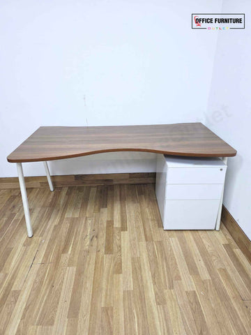 Double Wave Walnut Desk with Pedestal (160cm x 80cm)