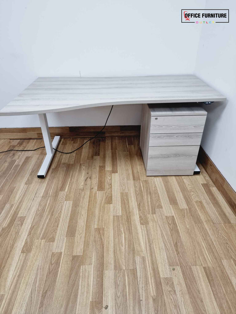 Electric Height Adjustable Wave Desk With Pedestal (160cm X 100cm/80cm) Left & Right