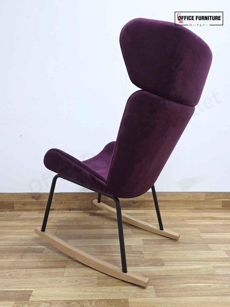 Elite Myla High Wing Back Rocking Chair | Plum Velvet Lounge Chair