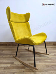 Elite Myla High Wing Back Rocking Chair | Yellow Velvet Lounge Chair