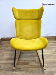 Elite Myla High Wing Back Rocking Chair | Yellow Velvet Lounge Chair