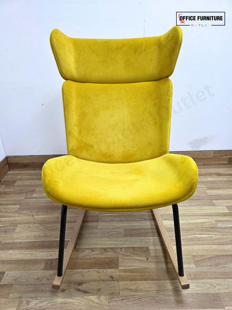Elite Myla High Wing Back Rocking Chair | Yellow Velvet Lounge Chair