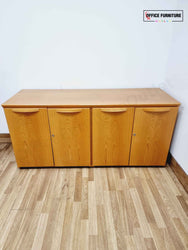 Golden Oak Credenza Cabinet with Built-In Fridge