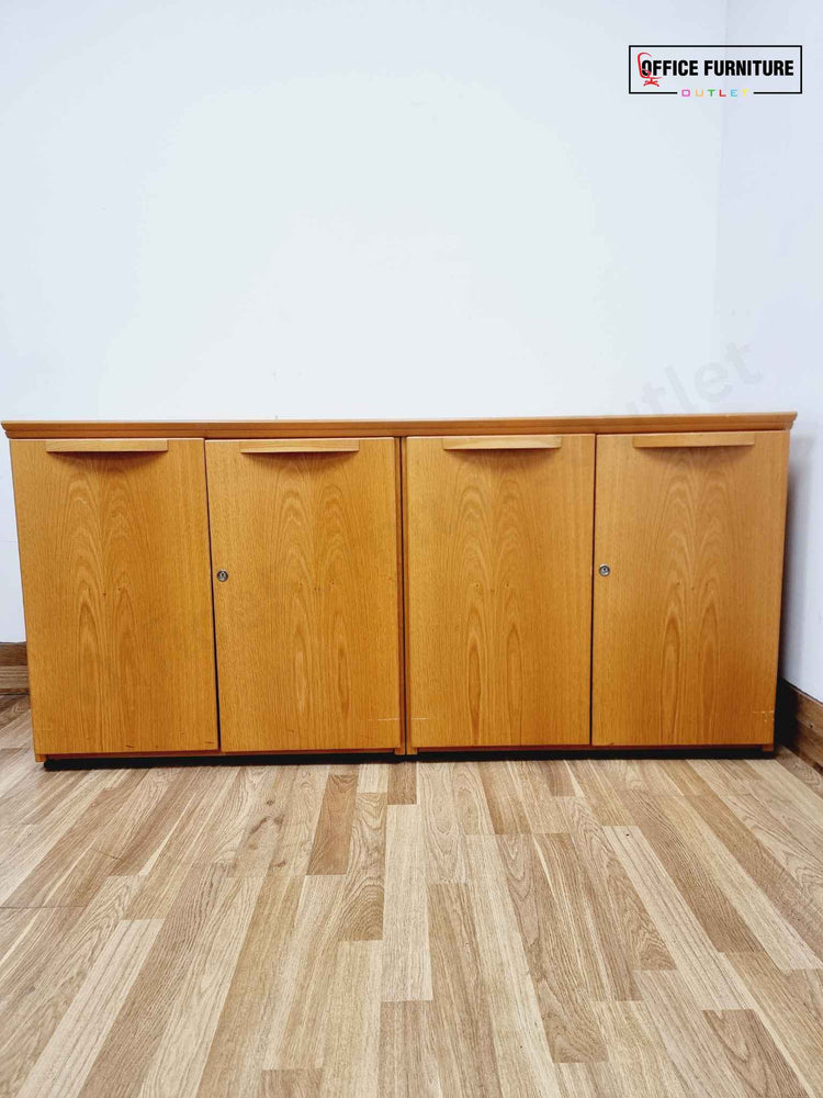 Golden Oak Credenza Cabinet with Built-In Fridge