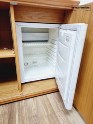 Golden Oak Credenza Cabinet with Built-In Fridge