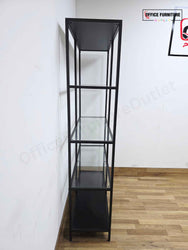 Modern Black Metal & Glass Shelving Unit – Display Bookcase