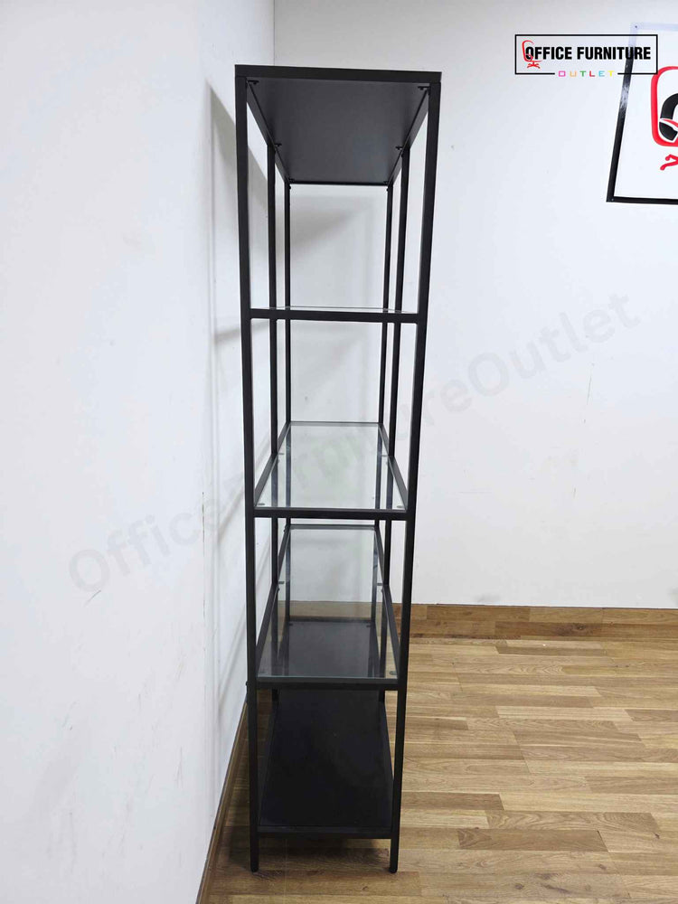 Modern Black Metal & Glass Shelving Unit – Display Bookcase