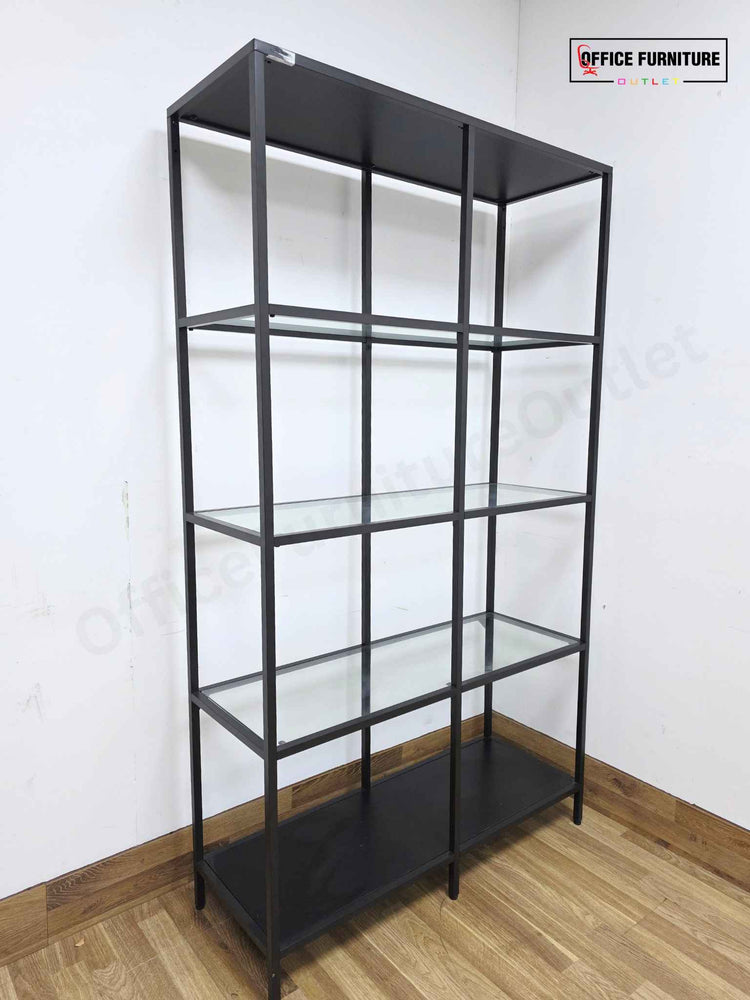 Modern Black Metal & Glass Shelving Unit – Display Bookcase
