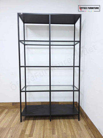 Modern Black Metal & Glass Shelving Unit – Display Bookcase