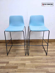 Modern Upholstered Bar Stools – Set of 2 - Light Blue