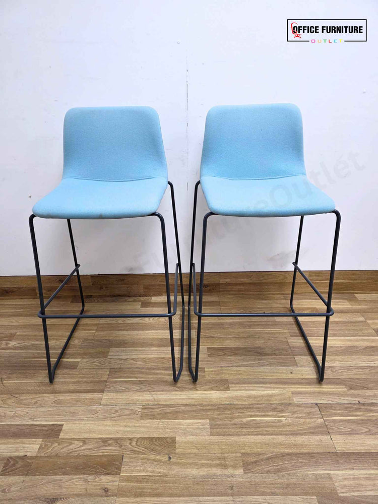 Modern Upholstered Bar Stools – Set of 2 - Light Blue