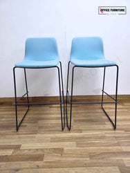 Modern Upholstered Bar Stools – Set of 2 - Light Blue
