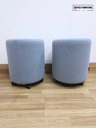 Narbutas GIRO Pouf Pair – Light Blue Speckled Upholstered Round Stools