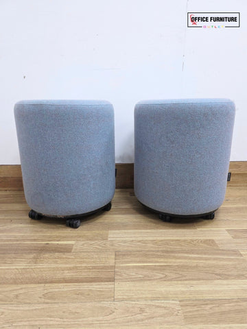 Narbutas GIRO Pouf Pair – Light Blue Speckled Upholstered Round Stools