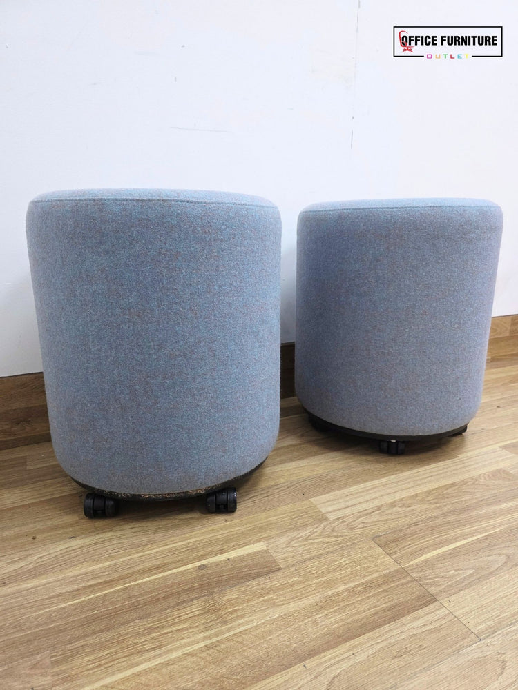Narbutas GIRO Pouf Pair – Light Blue Speckled Upholstered Round Stools
