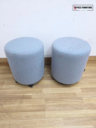 Narbutas GIRO Pouf Pair – Light Blue Speckled Upholstered Round Stools