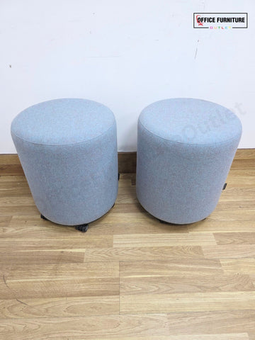 Narbutas GIRO Pouf Pair – Light Blue Speckled Upholstered Round Stools