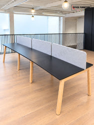 Narbutas Nova Wood 6 Person Bench Desk with Grey Partition Screens