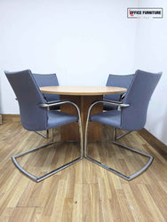 Round Oak Meeting Table with Four Klöber Chairs
