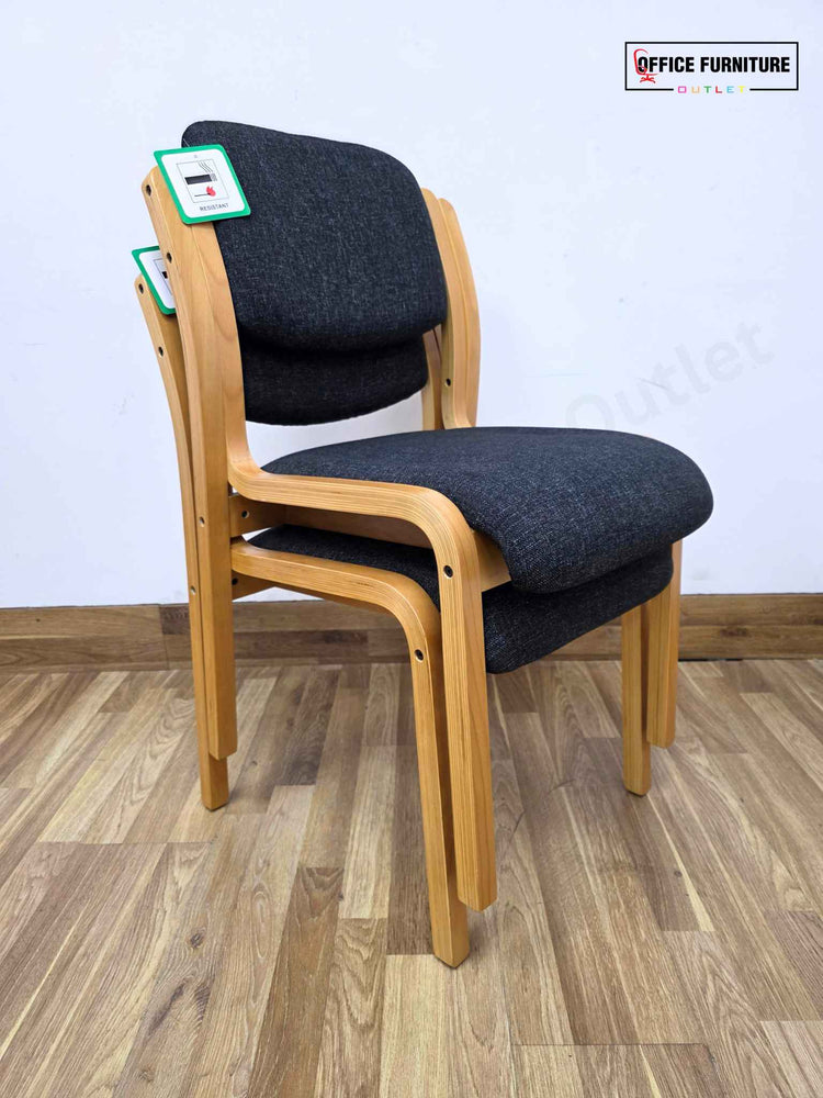 Set of 2 Madrid Visitor Chairs – Charcoal Fabric & Wooden Frame