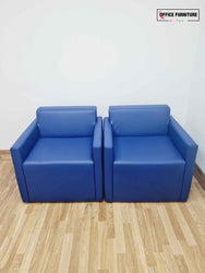 Set Of Two Blue Faux Leather Sofa Seats