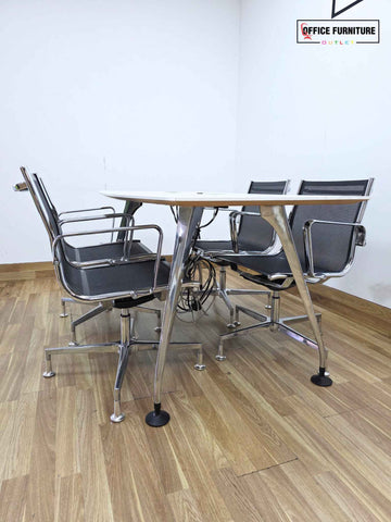 Steelcase Meeting Table with 4 Black Mesh Chairs
