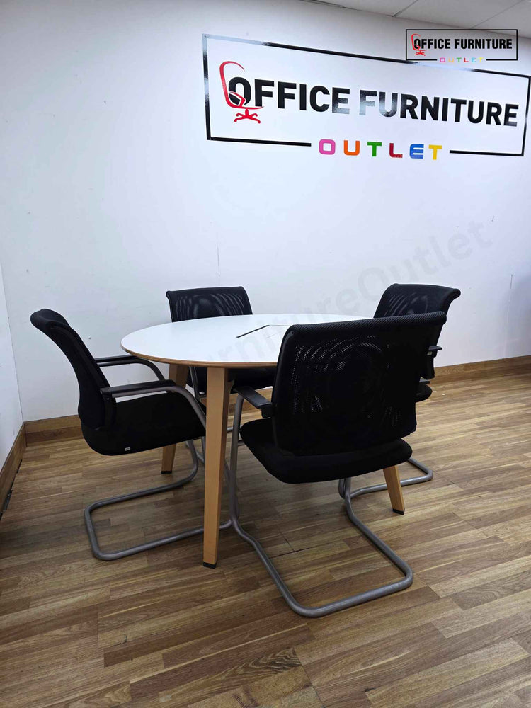 Steelcase Round Meeting Table with 4 Sedus Cantilever Chairs