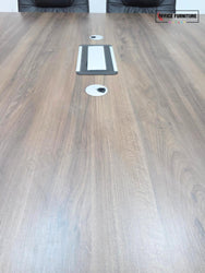 Walnut 6 Person Meeting Table with 6 Faux Leather Chairs