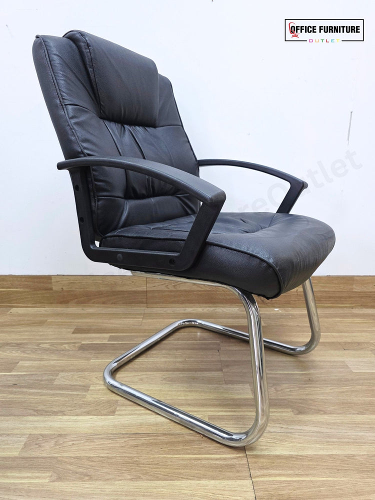 Walnut 6 Person Meeting Table with 6 Faux Leather Chairs