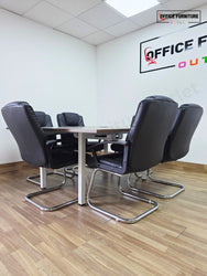 Walnut 6 Person Meeting Table with 6 Faux Leather Chairs