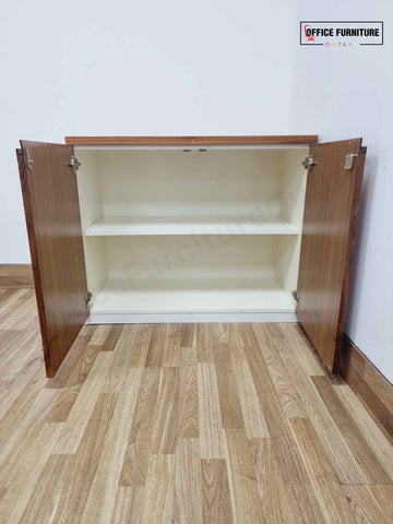 Walnut & White Low-Level Storage Cabinet