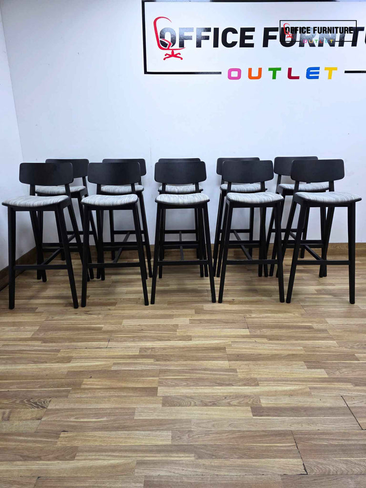 Frovi Scandi High Stool – Black Frame with Grey Upholstered Seat (Set of 10)