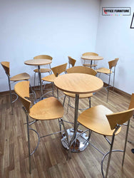 Canteen High Round Table with Allermuir Wooden Bar Stools x3