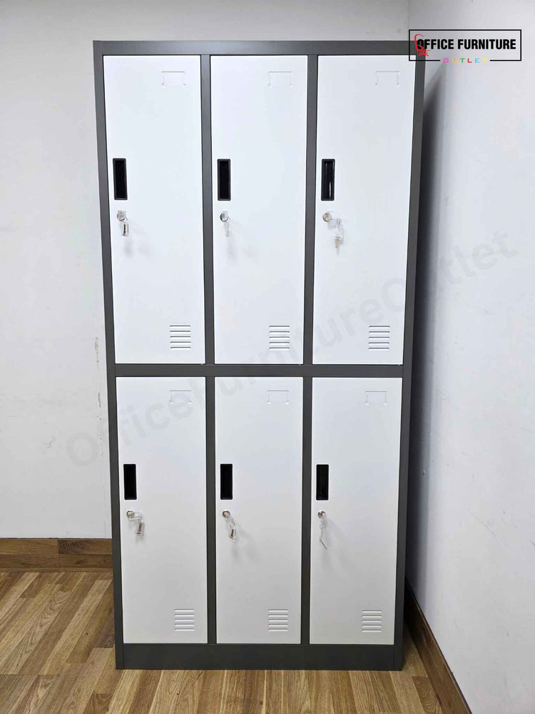 Metal Bank of 6 Lockers – Grey & White Staff Storage Unit (ST61)