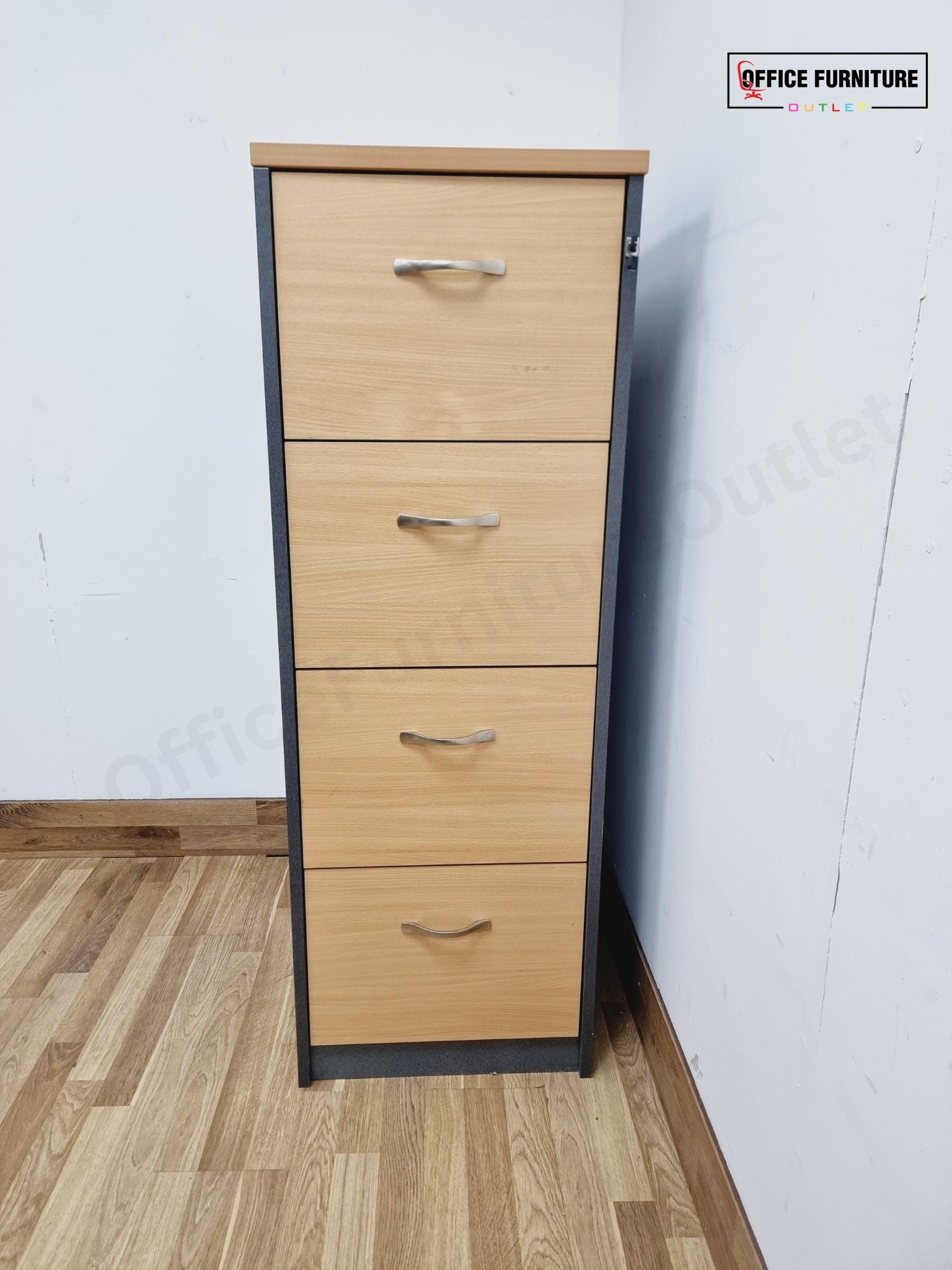 Four Drawer Filing Cabinet - Beech/Grey