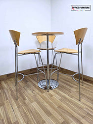 Canteen High Round Table with Allermuir Wooden Bar Stools x3