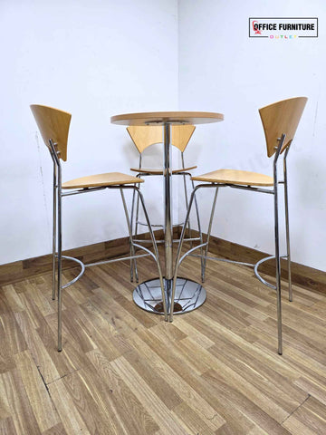 Canteen High Round Table with Allermuir Wooden Bar Stools x3