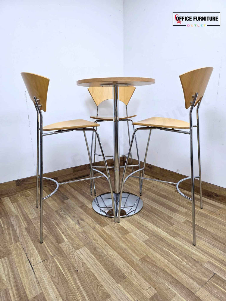 Canteen High Round Table with Allermuir Wooden Bar Stools x3