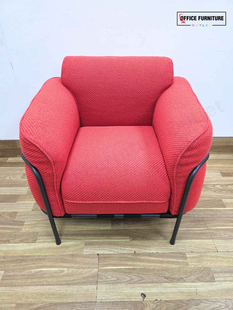 Modern Red Accent Armchair with Black Metal Frame