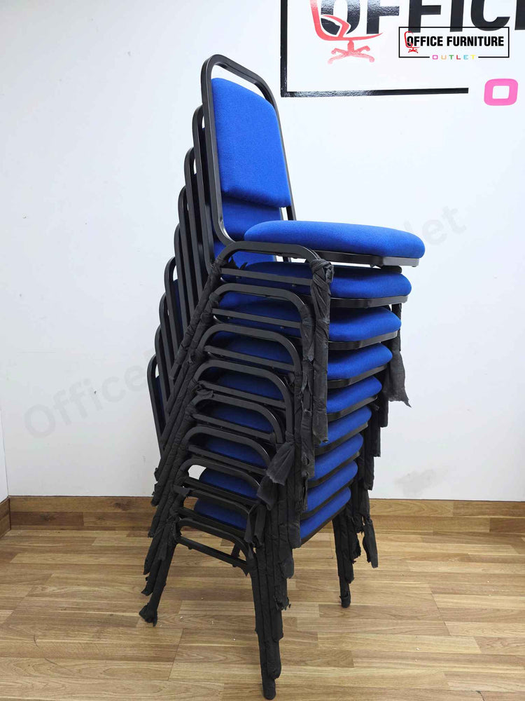Set of 6 Blue Banquet Chairs – Stackable Event Chairs with Black Metal Frame