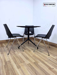 Black Round Canteen Table with 3 Strike Chairs (RT04)