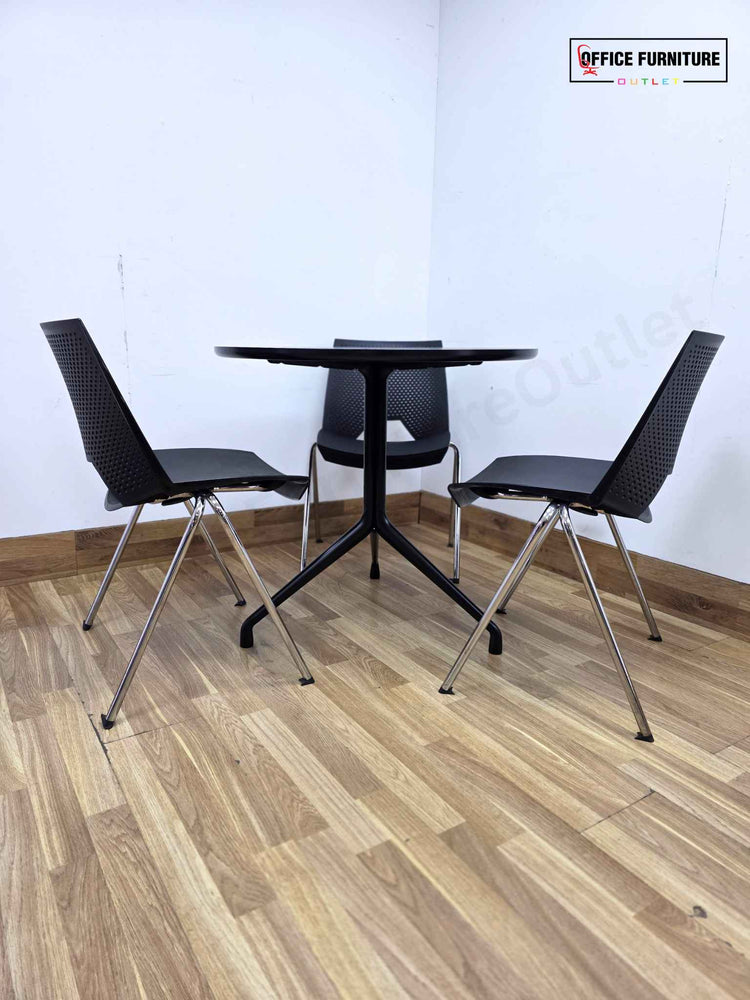 Black Round Canteen Table with 3 Strike Chairs (RT04)