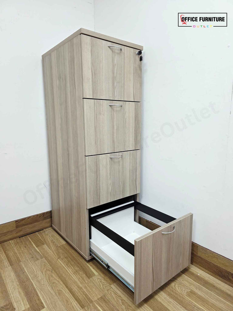 Grey Oak 4 Drawer Wooden Filing Cabinet (ST41)