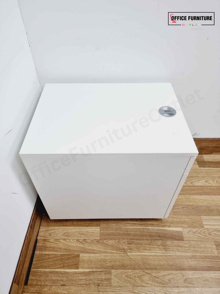 2-Drawer White Mobile Filing Cabinet with Combination Lock