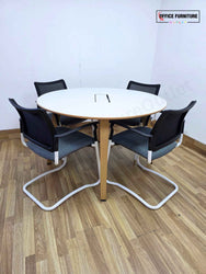 Steelcase Round Meeting Table with 4 Gresham SJX Cantilever Chairs