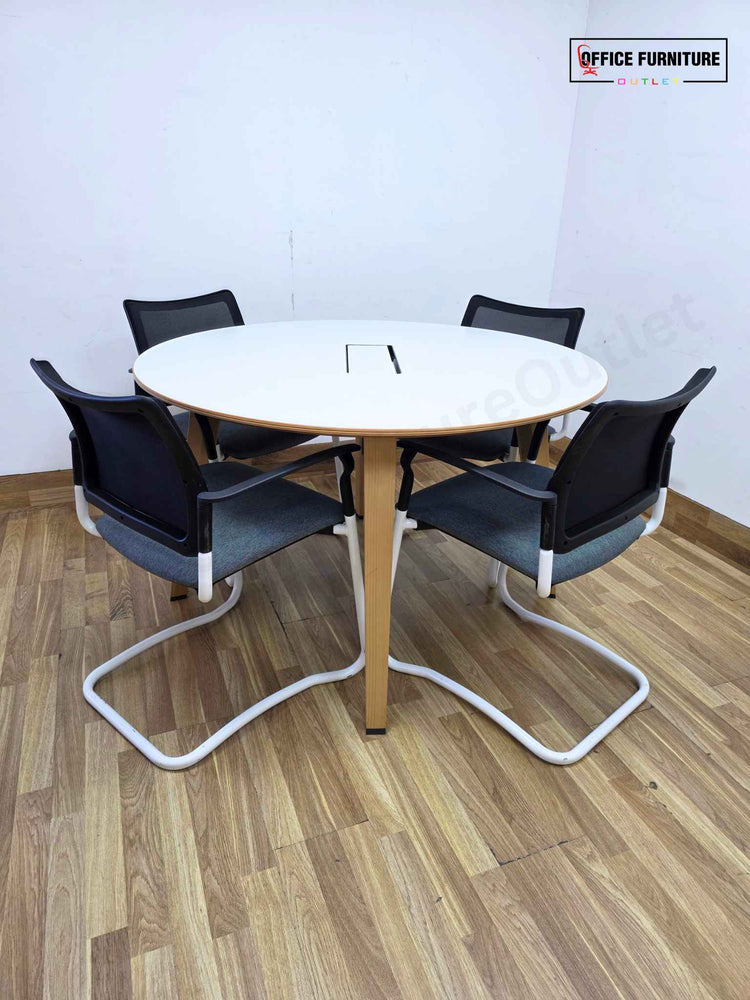 Steelcase Round Meeting Table with 4 Gresham SJX Cantilever Chairs