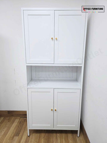 White Metal Storage Cabinet with Cupboards & Open Shelf (ST52)
