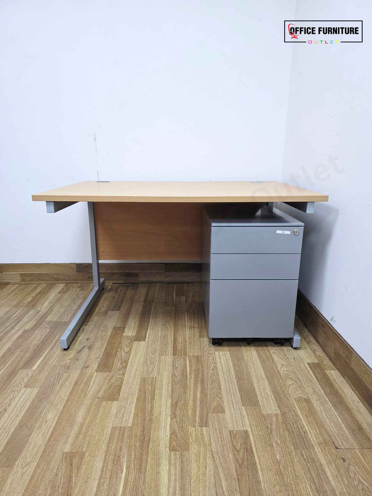 Beech Straight Desk with Metal Pedestal (120cm x 80cm)