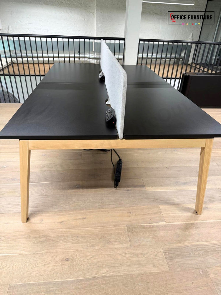 Narbutas Nova Wood 4 Person Bench Desk with Grey Partition Screens