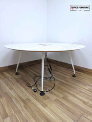 Large Round White Meeting Room Table (160cm) – Modern Office Table with Integrated Power Ports